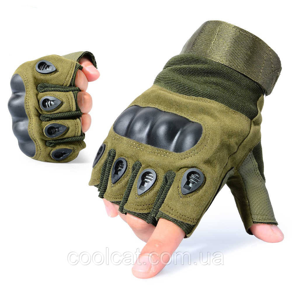 Тактичні рукавички з відкритими пальцями (S-XL) OAKLEY / Безпалі рукавиці Зелений XL