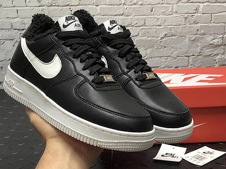 Зимові чоловічі кросівки Nike Air Force black з хутром. ТОП Репліка ААА класу., фото 2