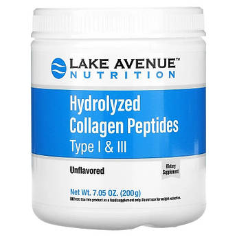 Lake Avenue Nutrition, Пептиди гідролізованого колагену типів 1 та 3, без смаку, 200 г