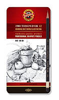 Набір олівців чорнографітних Koh-I-Noor "Toison Dor" 12 шт (8В-8Н) в метал коробці