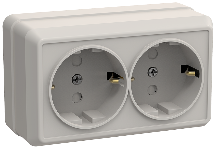 Розетка 2-місцева для відкритої установки РСш22-3-ОКм з заземлюючим контактом із захисною шторкою 16А ОКТАВА кре, фото 1