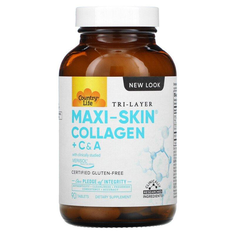 Колаген c вітаміном С і А Country Life Maxi-Skin Collagen + C & A 90 таблеток