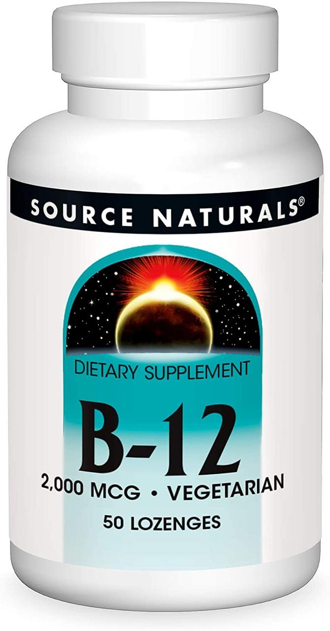 Вітамін B12, Ціанокобаламін, 2000. мкг, Source Naturals, 50 льодяників
