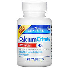 Кальцій цитрат + д3 21st Century Calcium Citrate Maximum + D3 75 таблеток