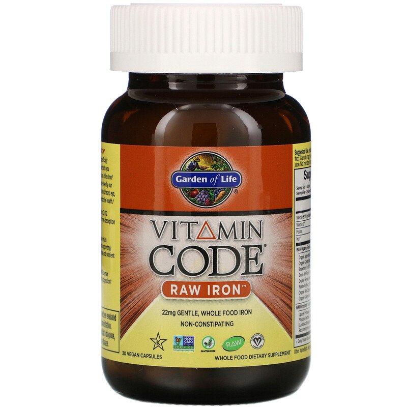 Сире Залізо з вітаміном і Пробіотиками, Vitamin Code, Garden of Life, 30 гельових капсул