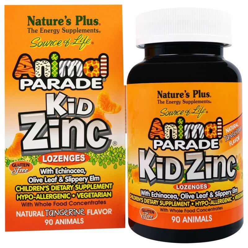 Цинк для Дітей, Смак Мандарина, Kid Zinc, Animal Parade, Natures Plus, 90 таблеток для розсмоктування
