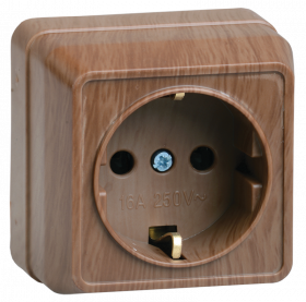 Розетка 1-місцева для відкритої установки РС20-3-ОД з заземлюючим контактом 16А ОКТАВА дуб IEK, фото 1