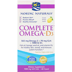 Комплекс Омега-D3, Лимон, 1000 мг, Nordic Naturals, 60 гельових капсул