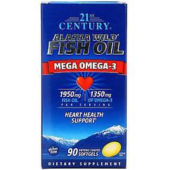 Мега Омега 3 21st Century Alaska Wild Fish Oil, Mega Omega-3, 90 Enteric м'я. капсул