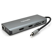 Хаб-конвертор VEGGIEG TC12 Type-C на Type-C+USB3.0 4+HDMI 2+jack3.5+SD/TF+RJ45