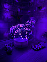 3d-лампа Геометрическая лошадь, 3D светильник или ночник, 7 цветов и 4 режима, таймер, пульт и батарейки