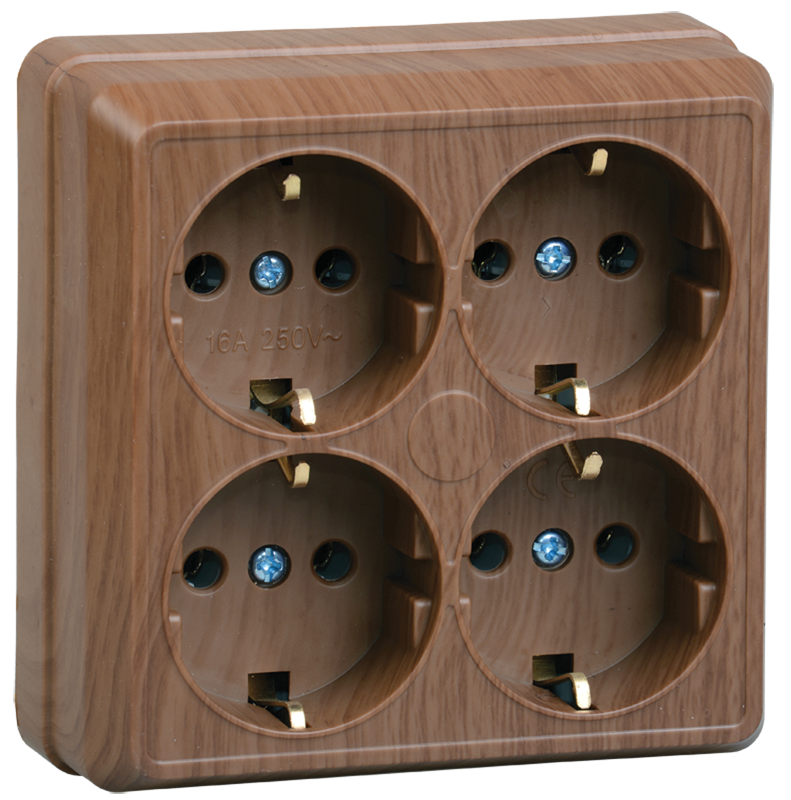 Розетка 4-місна для відкритої установки РС24-3-ОД з заземлюючим контактом 16А ОКТАВА дуб IEK, фото 1