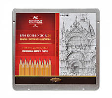 Набір олівців чернографитных Koh-I-Noor "Art" 24 шт (8В-10Н) в метал коробці