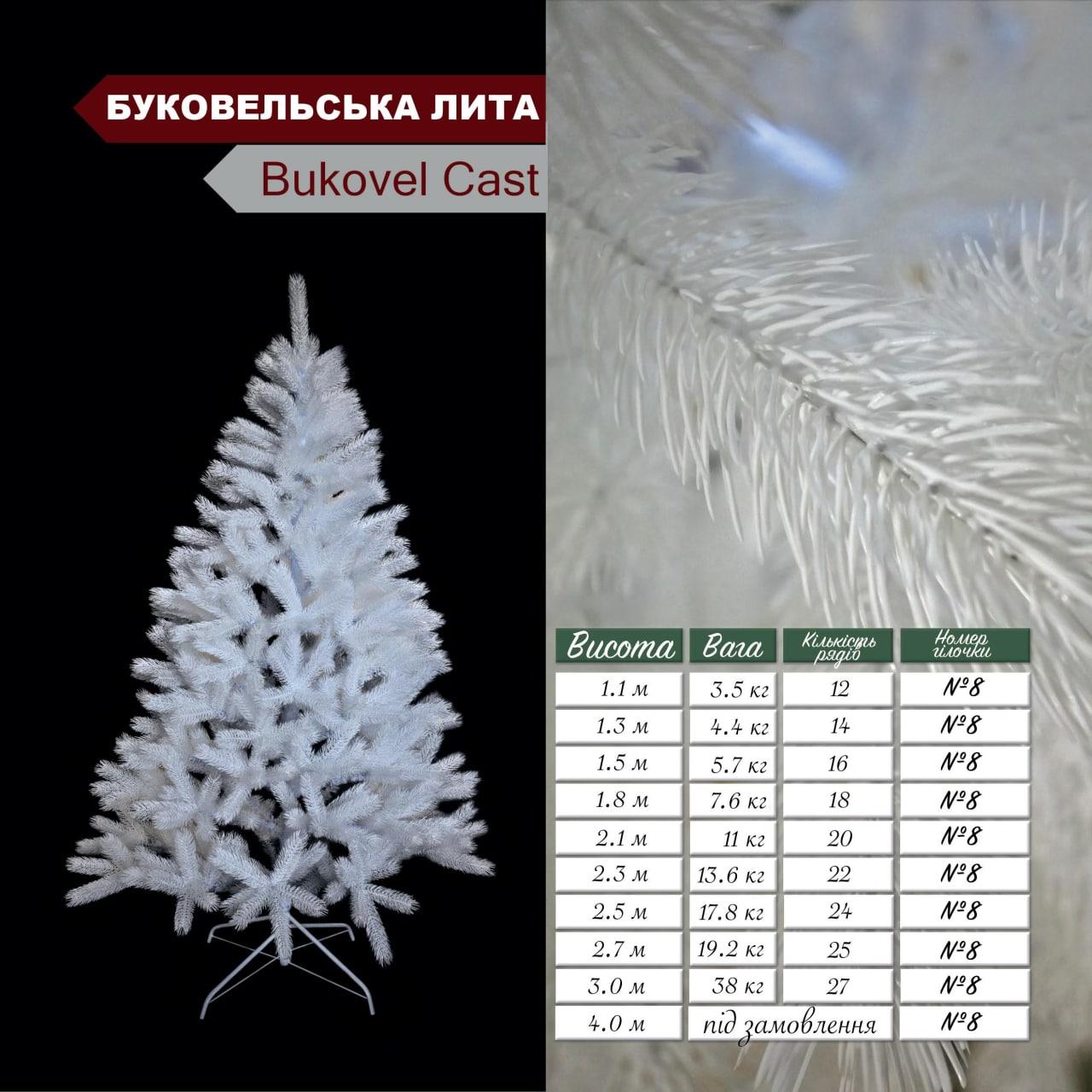 Ялина біла буковельська лита Bukovel Cast № 8 висота 2,1 м, Святкова новорічна штучна ялинка