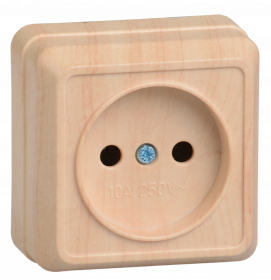 Розетка 1-місцева для відкритої установки РС20-2-ОС без заземлюючого контакту 10А ОКТАВА сосна IEK, фото 1