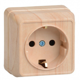 Розетка 1-місцева для відкритої установки РС20-3-ОС з заземлюючим контактом 16А ОКТАВА сосна IEK, фото 1