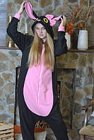 Пижама Кигуруми черная заяц с бантом для взрослых и детей Украинского производства флисовая
