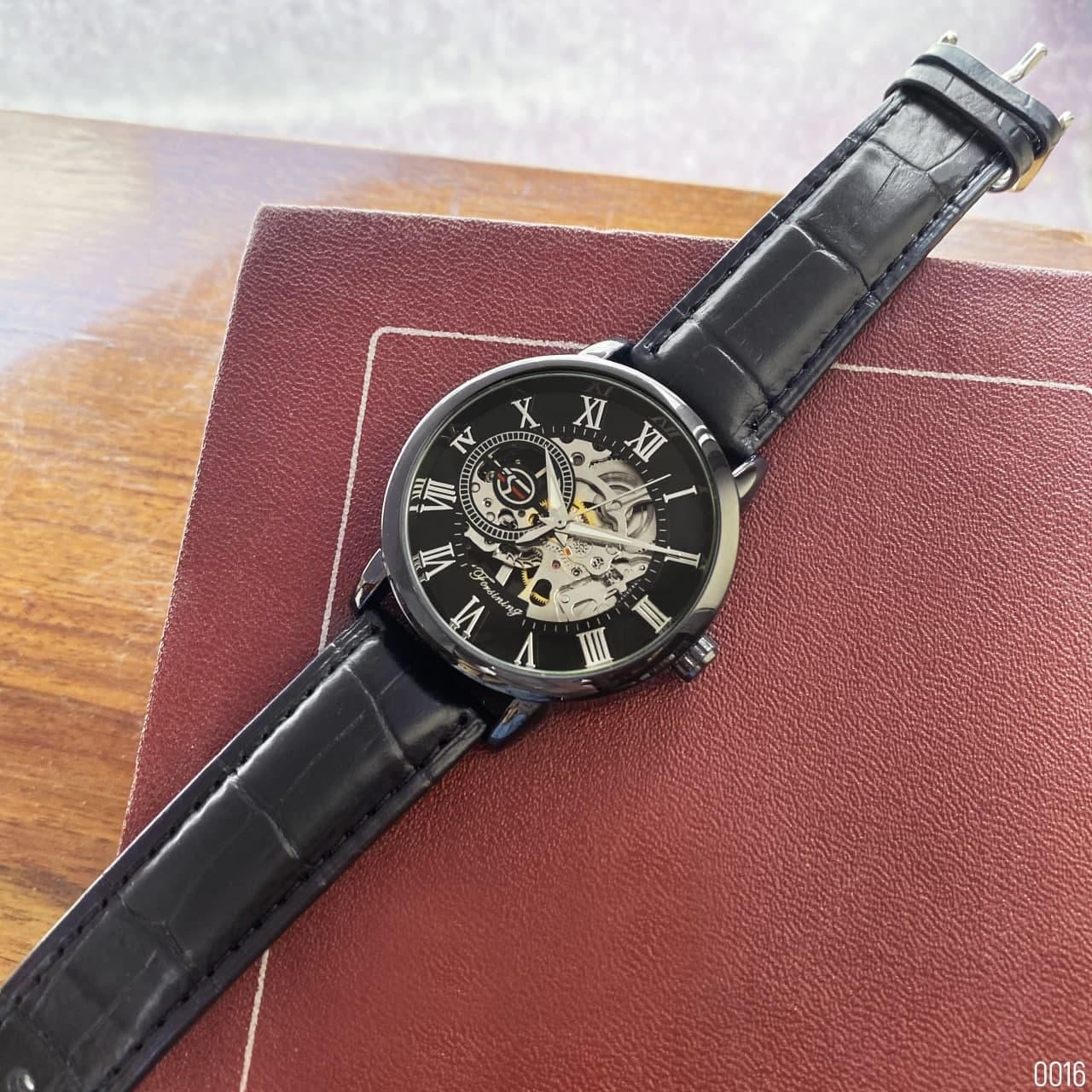Чоловічі наручні годинники Chronte 412A Black-Silver Механічний годинник з прозорим механізмом