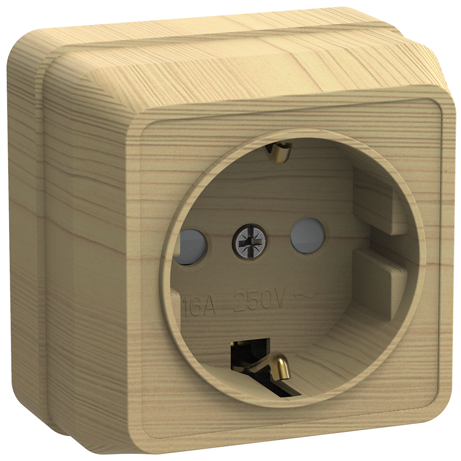 Розетка 1-місцева для відкритої установки РСш20-3-ОС з заземлюючим контактом із захисною шторкою 16А ОКТАВА сосни, фото 1