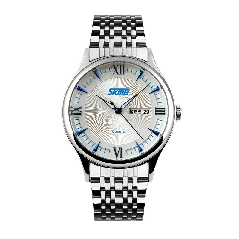 Skmei 9091 S steel сріблястий із синім чоловічий класичний годинник