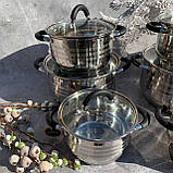 Набір каструль із неіржавкої сталі 12 предметів Edenberg EB-2414 Набір каструль із неіржавкої сталі, фото 6