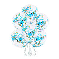 Набор шариков Прозрачные в голубое и золотое конфетти 4шт/уп 400105