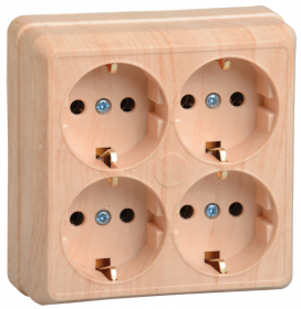 Розетка 4-місна для відкритої установки РС24-3-ОС з заземлюючим контактом 16А ОКТАВА сосна IEK, фото 1