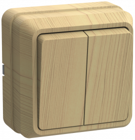 Вимикач 2-клавішний для відкритої установки ВС20-2-0-ОС 10А ОКТАВА сосна IEK, фото 1