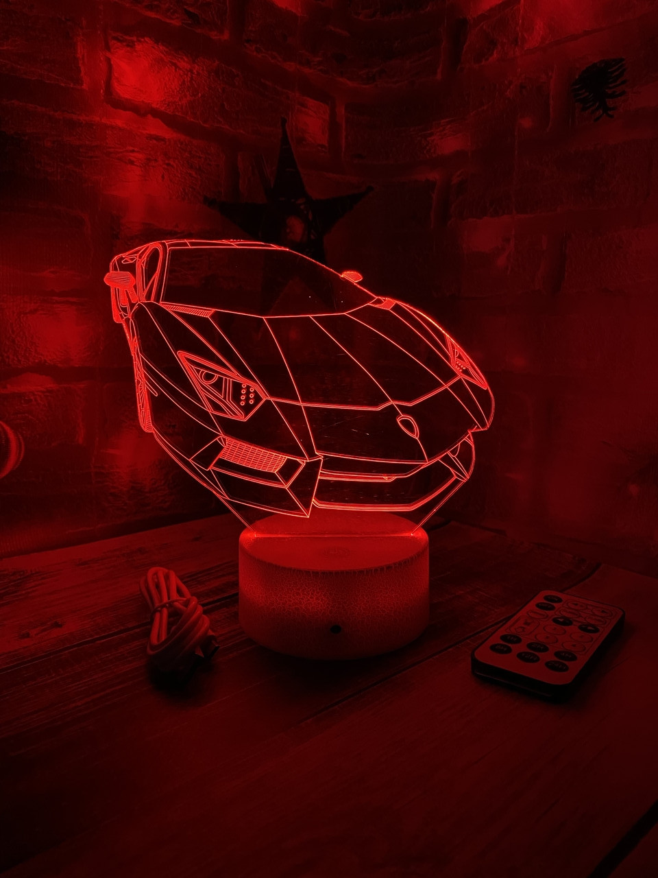 3d-лампа Спортивне авто, спорткар Ламборгіні, 3D світильник або нічник, 7 кольорів і 4 режиму, таймер, пульт та батарейки