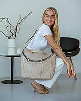 Сумка-шопер женская стеганая трендовая из эко-кожи на цепочке,женская стеганая сумка на цепочке Дэйна Бежевый