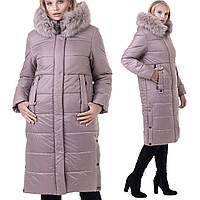 Женский бежевый пуховик с натуральным мехом песца зимняя длинная куртка пуховик пальто на ситепухе
