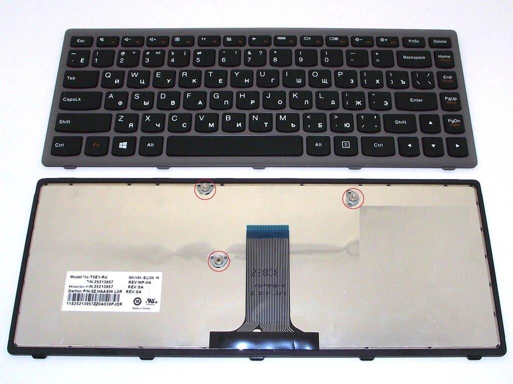 Клавіатура для ноутбука Lenovo IdeaPad Flex 14, G400s, G405s, S410p, Z410 ( RU Black, Сіра рамка) . (25213957