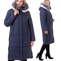 Стильне жіноче пуховик натуральне хутро песця зимова довга куртка пуховик пальто на ситепуху