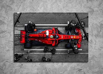 Картина червоний гоночний автомобіль фотодрук для чоловіка Формула 1 Декор для хлопця болід  60х40