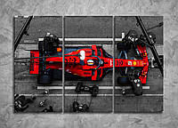 Картина модульная с красным гоночным автомобилем Формула 1 пит стоп Фотокартина для мальчика 90х60 габарит