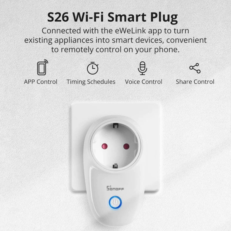 SONOFF S26 R2 Розумна wi-fi розетка 3500 Вт Smart Plug, WI-FI реле розумний будинок