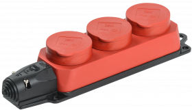 Розетка (колодка) 3-місцева РБ33-1-0м з захисними кришками IP44 ОМЕГА червона IEK, фото 1