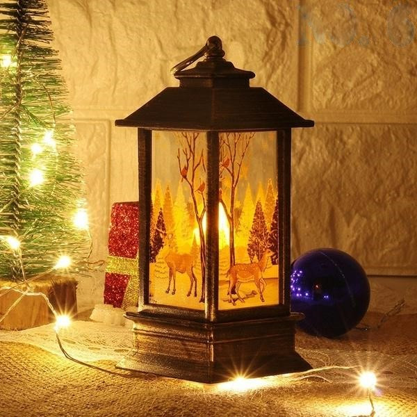 Декоративний ліхтар новорічний зі свічкою і підсвічуванням на батарейках Червоний підвісний