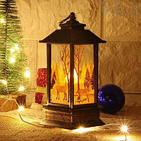 Декоративный фонарь новогодний Бронза со свечкой и подсветкой на батарейках подвесной 13 см