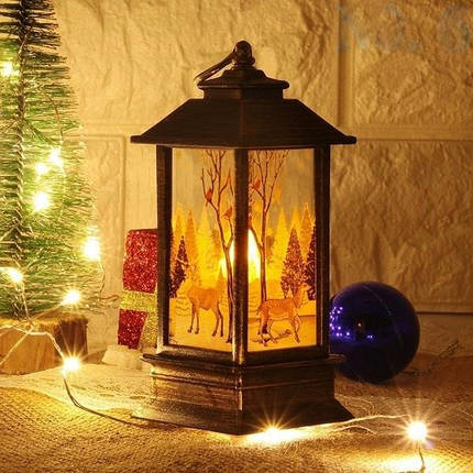 Декоративний ліхтар новорічний зі свічкою і підсвічуванням на батарейках Червоний підвісний, фото 2