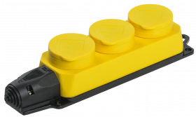 Розетка (колодка) 3-місцева РБ33-1-0м з захисними кришками IP44 ОМЕГА жовта IEK, фото 1