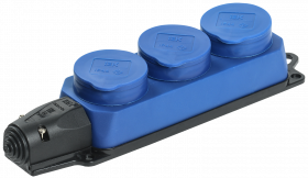 Розетка (колодка) 3-місцева РБ33-1-0м з захисними кришками IP44 ОМЕГА синя IEK