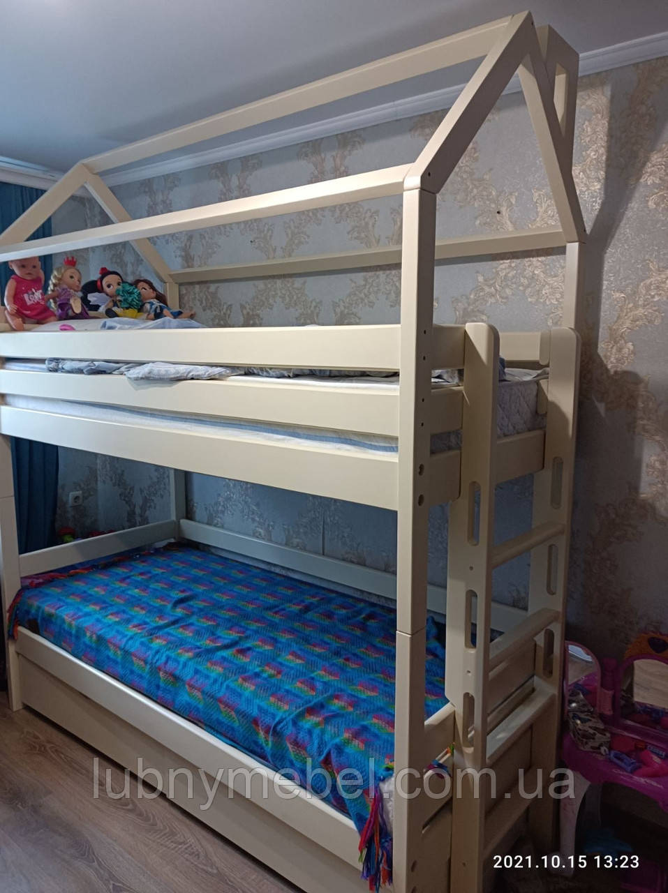 Ліжко двоповерхове дерев'яне трансформер Дом4
