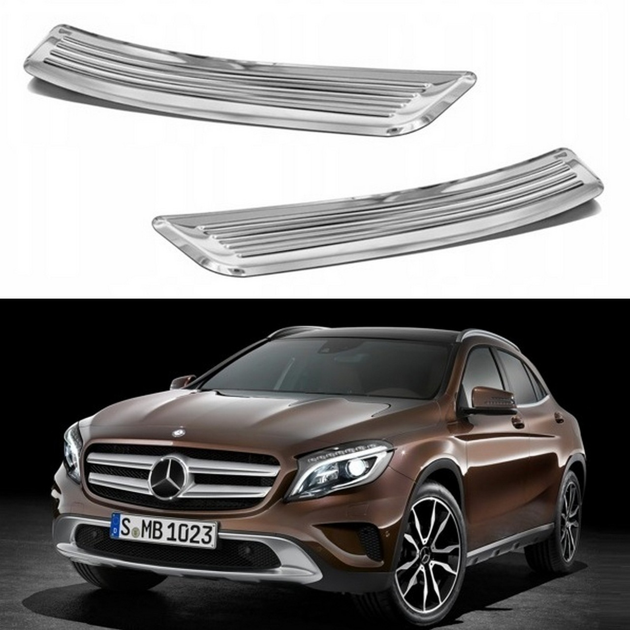 Накладки на отвори порогів задніх дверей для Mercedes-Benz GLA-Class X156 2013-2019 /нерж.сталь/
