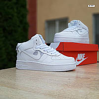 Зимние женские кроссовки Nike Air Force 1 Белые Кожаные на меху Люкс 37 р