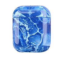 Чехол для наушников AirPods Case Мрамор Sea Wave Blue (914) синий