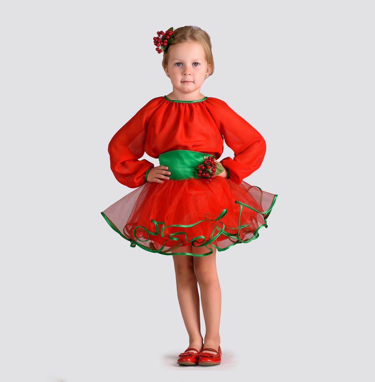 Дитячий карнавальний костюм для дівчинки «Калинка» на зріст 122-128 см, червоний