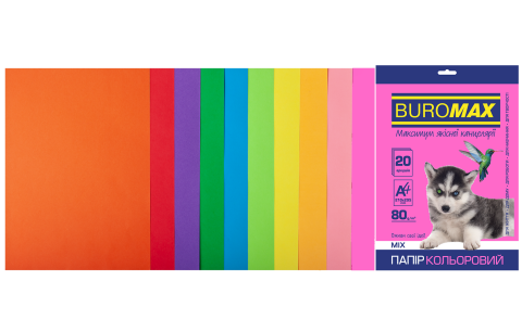Папір кольоровий А4 80г/м2 Neon+Intensiv 20 аркушів 10 кольорів BUROMAX BM.2721820-99