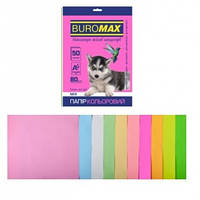 Бумага цветная А4 80г/м2 Pastel+Neon набор 10 цветов 50 листов BUROMAX BM.2721750-99