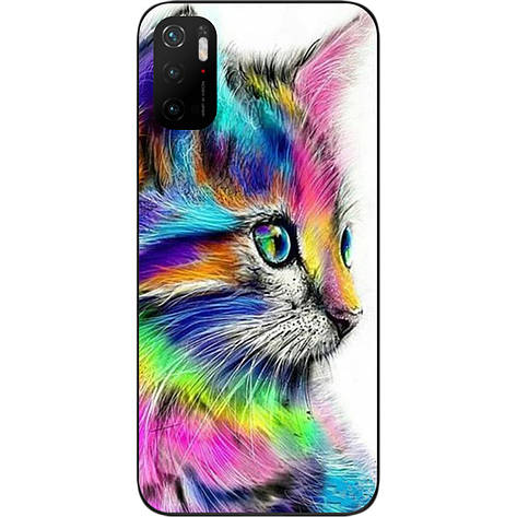 Оригінальний бампер для Xiaomi Poco M3 Pro з картинкою Різнобарвний кіт, фото 1